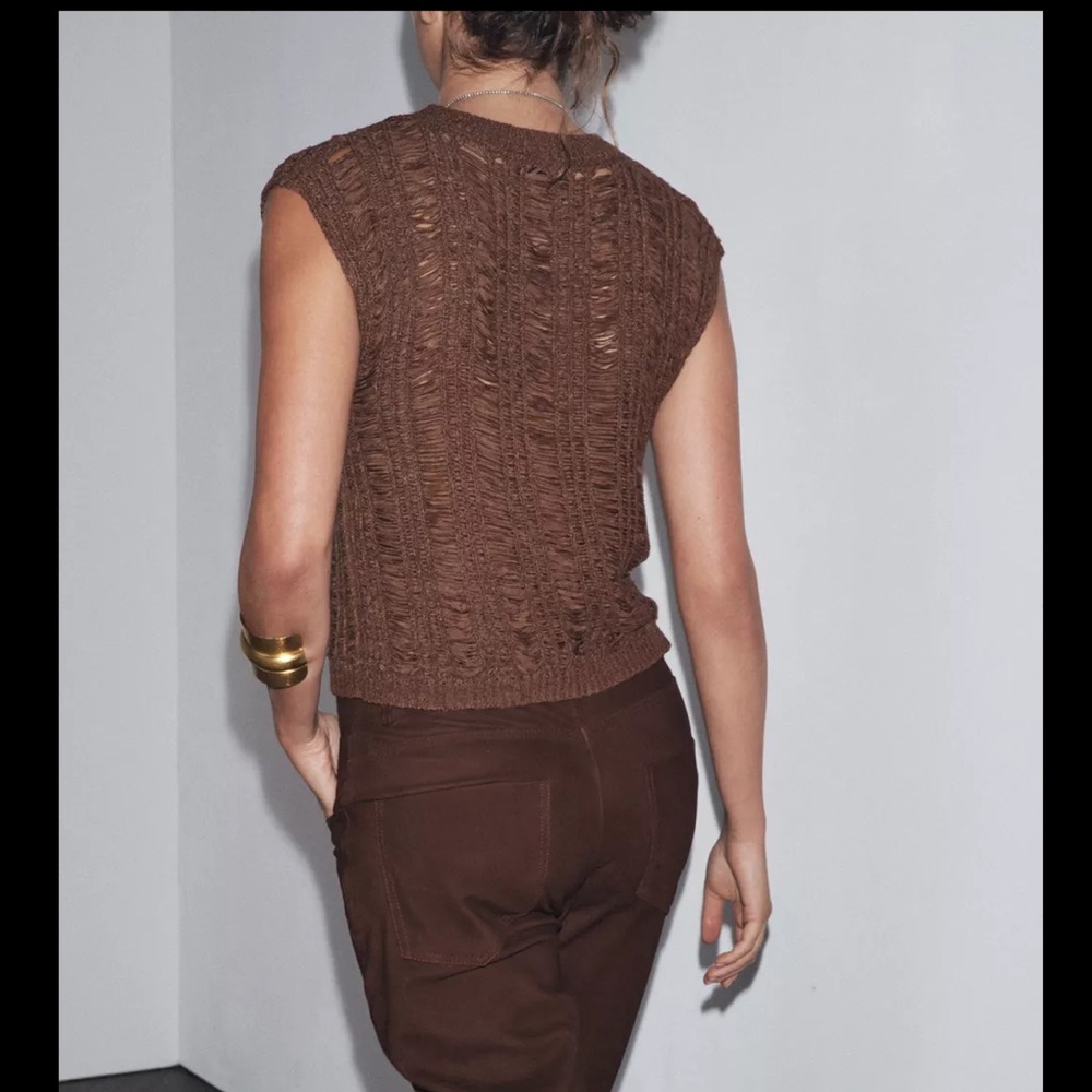 Zara ribbon Knit top, brown - Picture 7 of 15